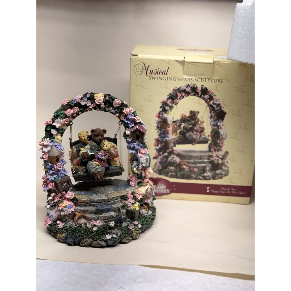 Vintage Classic Treasures Musical Swinging Teddy Bears Sculpture Music Box
